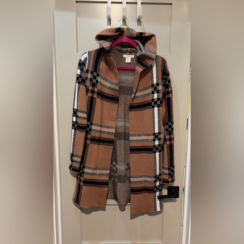 Christian Siriano Tan Plaid Open-Front Coat